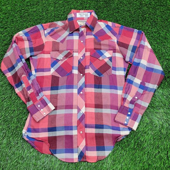Vintage 80s Ruddock Check Plaid Shirt Medium 15 20x29 Hippie - Picture 1 of 12